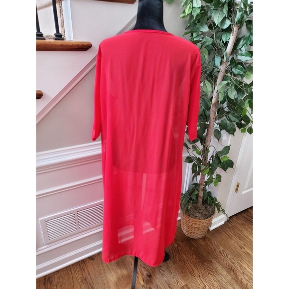 SHEIN Kimono Solid Red Polyester 3/4 Sleeve Open Front Knee Length Dress Size XL - Picture 6 of 9